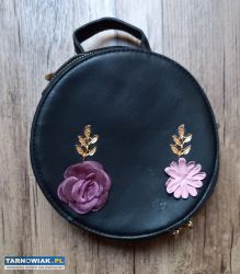 Unikatowa okrągła torebka z kwiatami do ręki - Obrazek 1