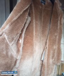 Beżowa kurtka płaszcz  kożuch MIMAR 40 - Obrazek 3