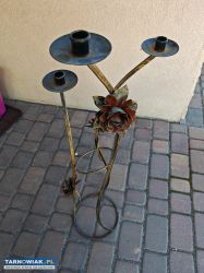 Stary świecznik stalowy, kuty - Obrazek 2