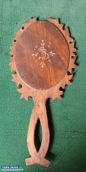 Stare drewniane lusterko do ręki zdobione vintage - Obrazek 2