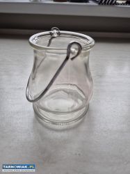 Szklany lampion, świecznik, latarnia z metalową rą - Obrazek 1