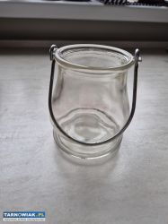 Szklany lampion, świecznik, latarnia z metalową rą - Obrazek 3