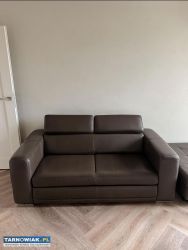 Sofa z funkcją spania + duża pufa ze skóry - Obrazek 1