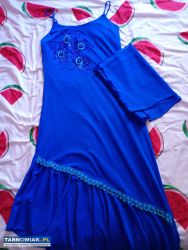 Niebieska zdobiona sukienka z apaszką/szalem 36/38 - Obrazek 1