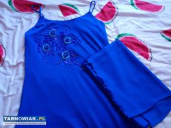 Niebieska zdobiona sukienka z apaszką/szalem 36/38 - Obrazek 2