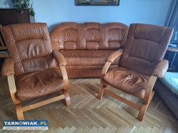 Rozkładana skórzana sofa z 2 fotelami - Obrazek 4