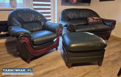 Komplet skórzany: sofa 2-osobowa + fotel + pufa - Obrazek 1