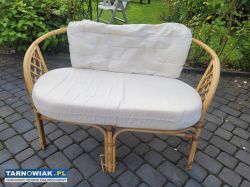 Sofa kanapa wiklinowa 2 osobowa poduszki kremowe - Obrazek 1