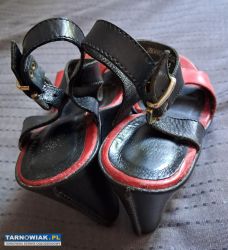 Skórzane sandały na koturnie i platformie - roz.37 - Obrazek 4